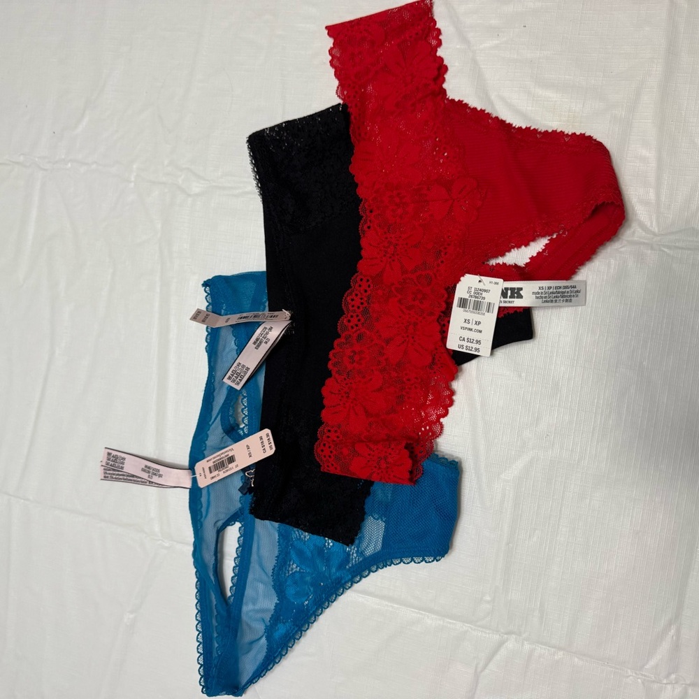 NWT Victoria's Secret Red, Black, and Blue Lace Panties XS